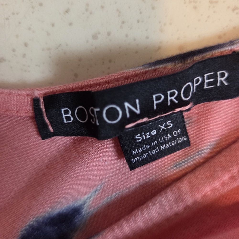 Boston Proper Coral Pink and Gray Blue Tie-Dye V Neck Dress - Picture 4 of 4